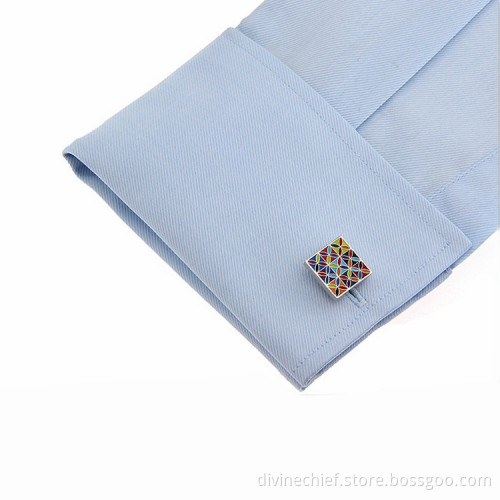 Printing Flower Cubic Enamel Cufflinks, Copper Mens Cufflinks for Shirts